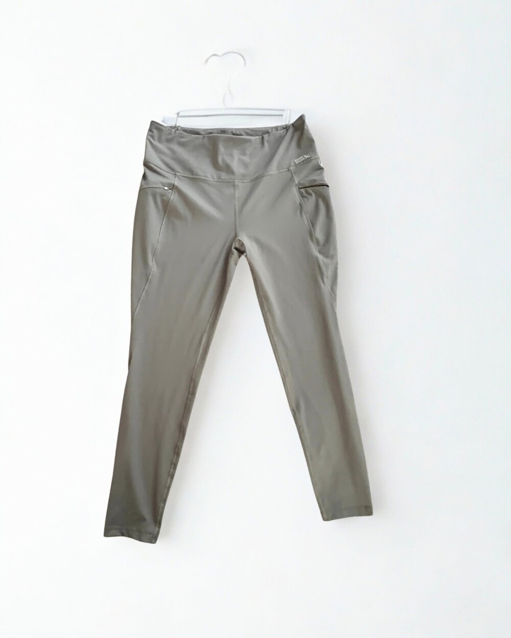 Eddie Bauer Women’s Trail Leggings Large Gray High Rise Zip Pockets Hiking Activ